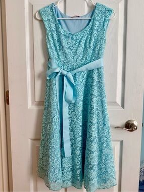Light Blue Lace Dress with Sash